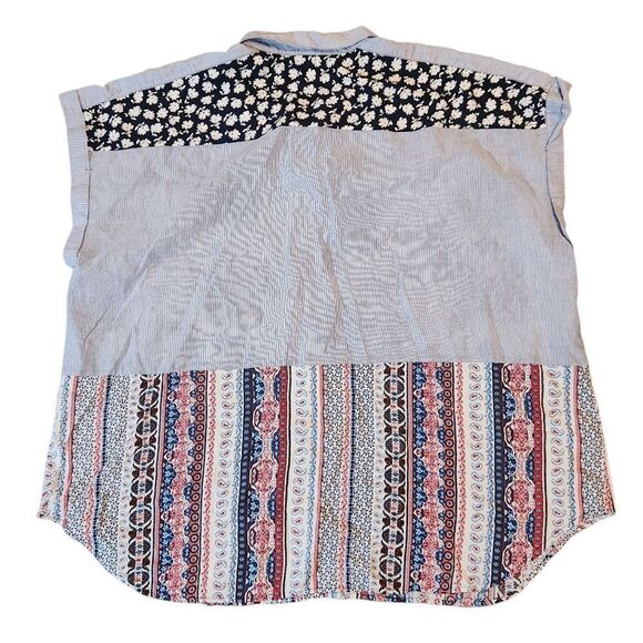 CJ Banks Summer Top Plus Size 3X Blue Floral Patchwork Short Sleeve Shirt - Picture 6 of 8